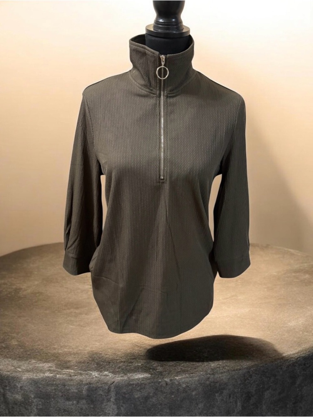 Women's Olive Quarter-Zip High Collar Pullover
